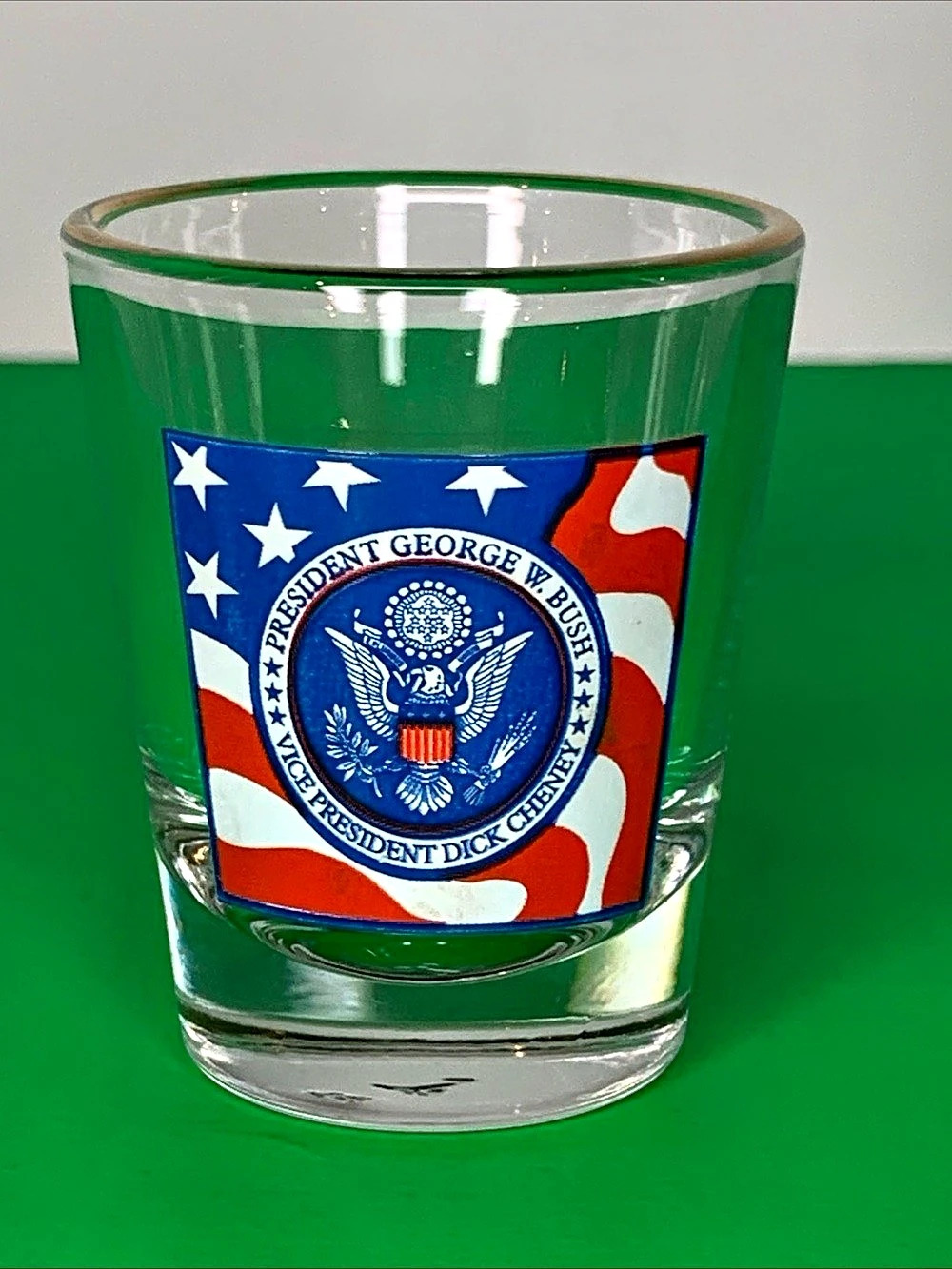 George W. Bush and Dick Cheney Presidential Shot Glass Red, White & Blue